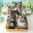 thumbnail image 3 of meiyoeat Cute Animal Cat Twin Sheets,Retro Rustic Floral Sunflowers Bedding For Girls,3-Piece1 Flat Sheet, 1 Fitted Sheet and 1 Pillowcase, 3 of 6