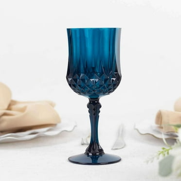 Efavormart 6-Pack Plastic Wine Glasses 8oz, Navy Blue - Crystal Cut Shatterproof Cocktail Goblets Drinking Glasses