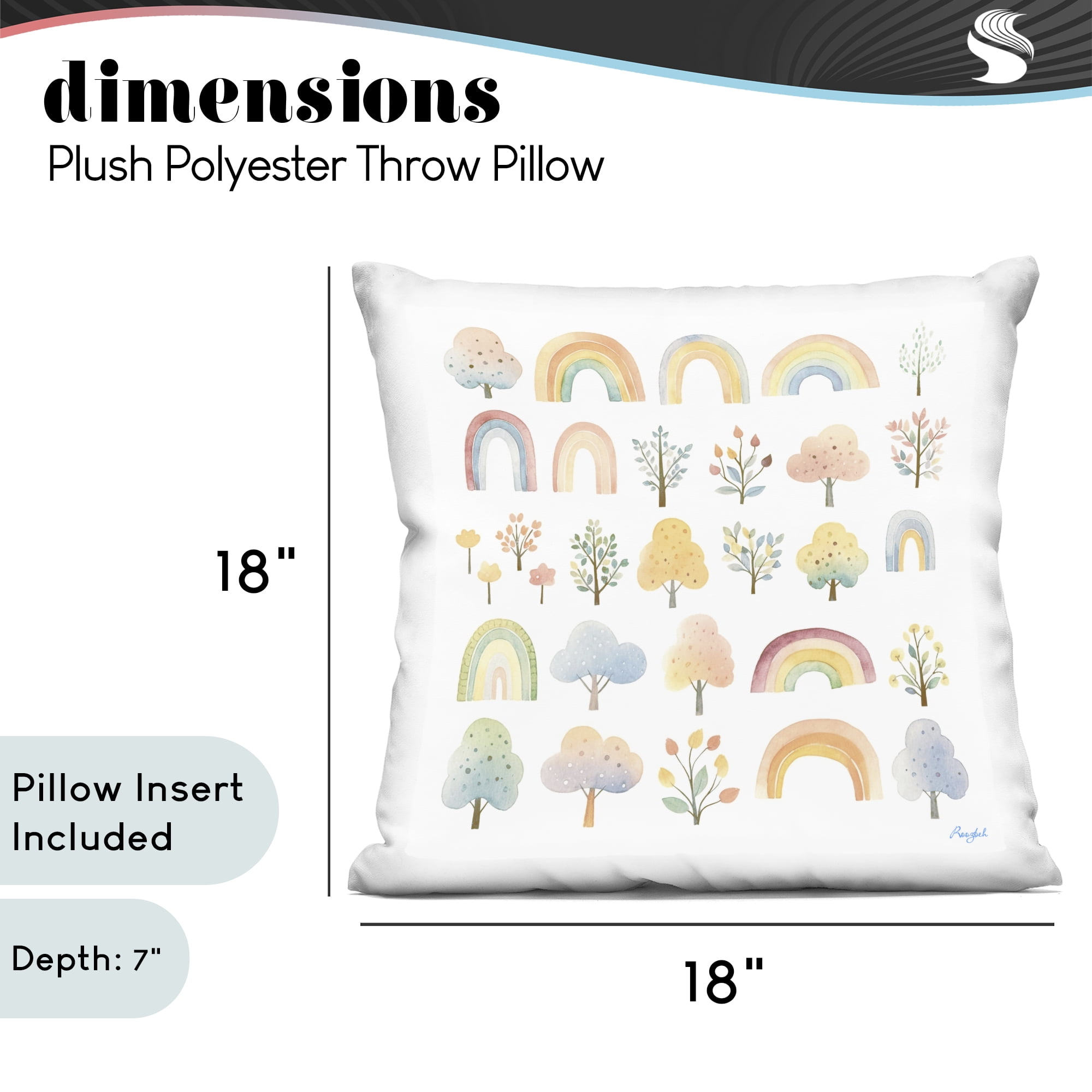Stupell Industries Happy Rainbows & Foliage Decorative Printed Throw Pillow, design by Roozbeh