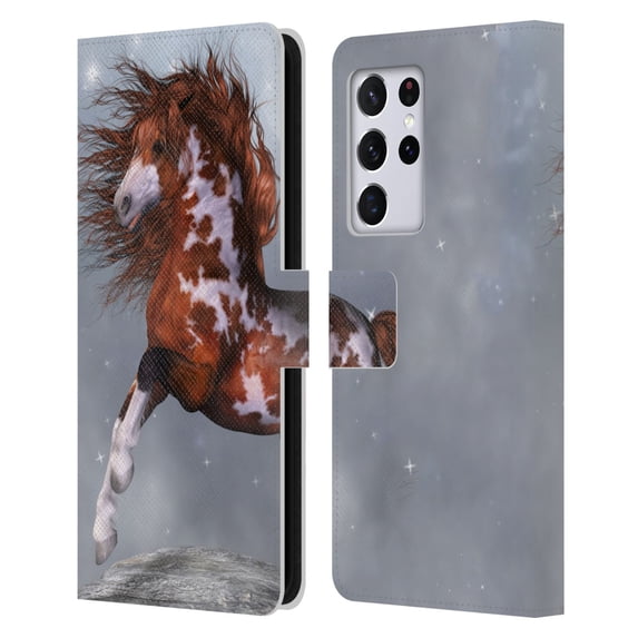 Head Case Designs Officially Licensed Simone Gatterwe Horses Native Leather Book Wallet Case Cover Compatible with Samsung Galaxy S21 Ultra 5G