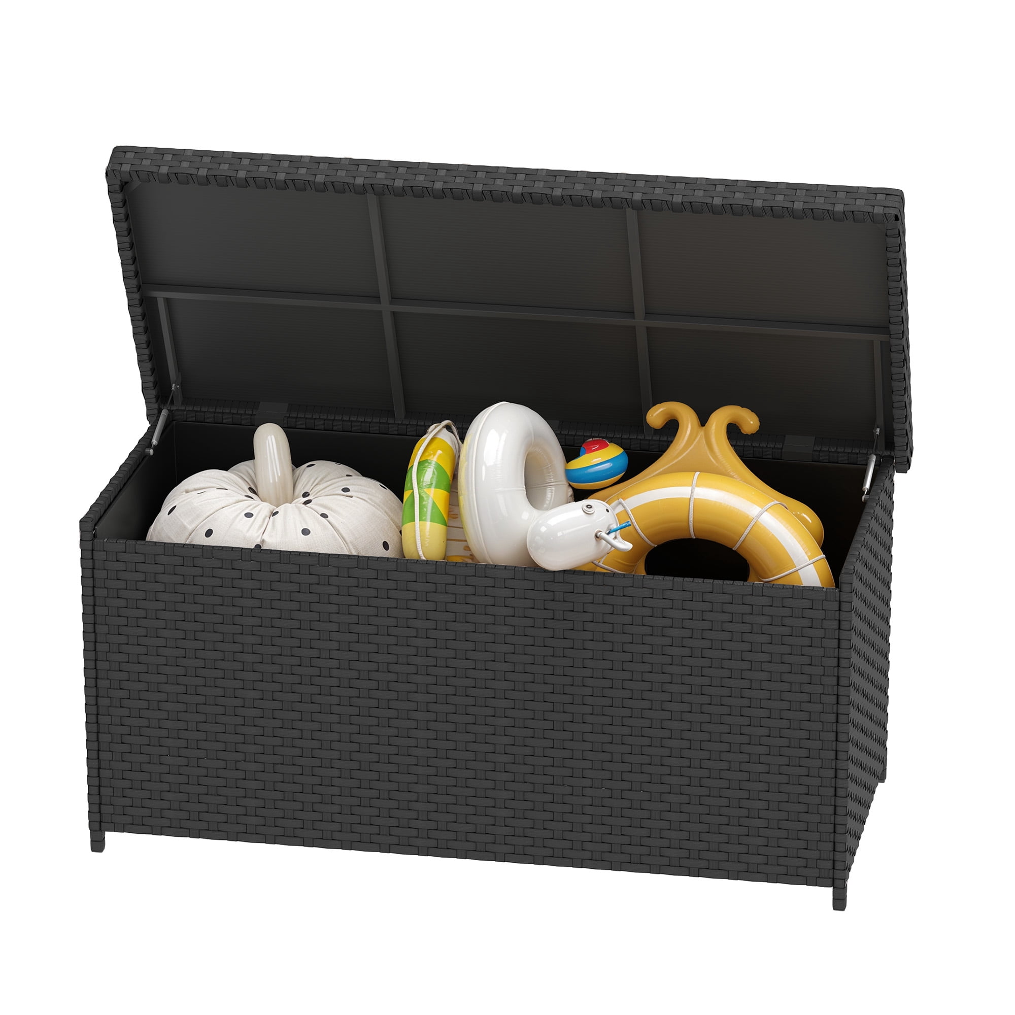 Uforic 260-Gallon Wicker Outdoor Deck Boxes with Waterproof Liner Bag, Rattan Storage Bin, Large Storage Deck Box - Black