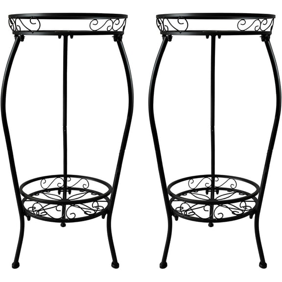 Metal Plant Stand 2 Tier Indoor Outdoor 2 Pack Tall Flower Pot Shelf Rustproof Stable Heavy Duty Corner Stand 28 inch Multiple Plant Display Rack for Living Room Patio Balcony Garden