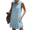 thumbnail image 7 of Women's Casual V-Neck Short Sleeve Tunic Dress with Pockets, Solid Color Summer Tank Dress for Daily Wear and Outings, 7 of 7