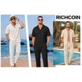 thumbnail image 6 of RICHCOIN Men's 2 Piece Beige Summer Beach Button Down Shirt & Pant Outfit Set Size L, 6 of 7