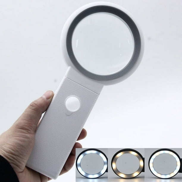 Lupa de lectura, lupa de mano iluminada con soporte y 18 luces LED, lupa de sobremesa 10X-30X con soporte plegable para lectura, joyería, inspección y monedas, gris