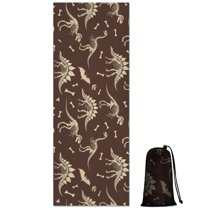 Brown Cartoon Dinosaurs Fossils Pattern Hot Yoga Mat Towel Non Slip for Hot Yoga - Quick-Drying Yoga Mat Cover with 4 Corner Pockets with Travel Bag - Hot Yoga Towel Non Slip 70"x26"