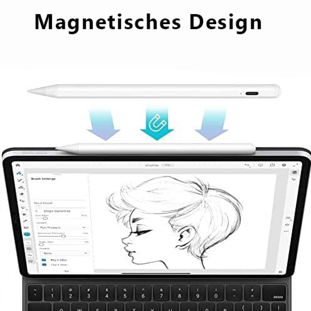 Magnetically Attachable Stylus Pen for 2018-2024 iPad, Tilt Sensitivity Active Pencil for Pro 11", 12.9", Air 3-5, Mini 5-6, White