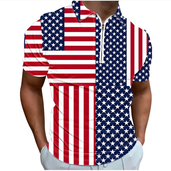 Vetsdori July 4th Tshirts for Men Independence Day Short Sleeve Pullover Summer Outdoor,American Flag Crew Neck Zip up Mens Tops Red White and Blue