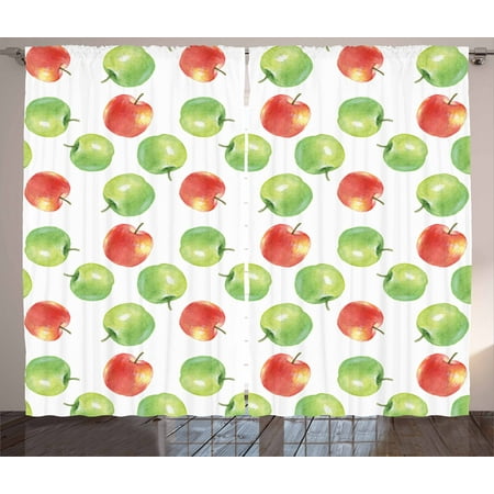 Jaclyn Smith Drapes Apple Curtains 2 Panels Set, Watercolor Illustration of Granny Smiths and Celesta Brush Strokes Effect, Window Drapes for Living Room Bedroom, 108W X 63L Inches, Dark Coral Apple Green, by Ambesonne ()