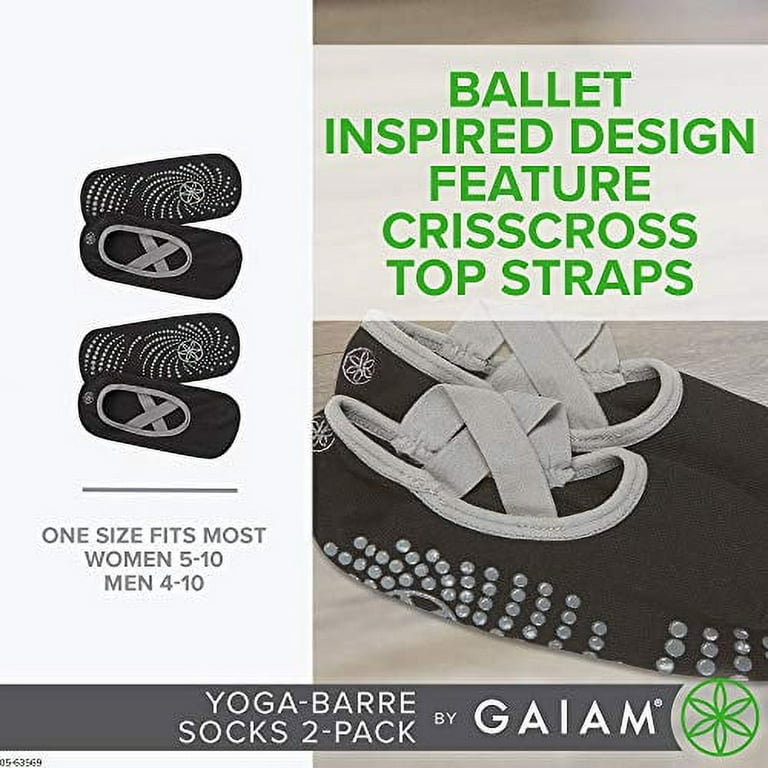Gaiam Yoga Barre Socks | 2 Pack | Non Slip Sticky Toe Grip Accessories for  Women & Men | Pure Barre, Yoga, Pilates, Dance | One Size Fits Most