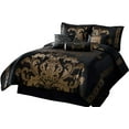 thumbnail image 5 of Chezmoi Collection Royal Luxury Jacquard Floral Comforter Set, Queen, Black/Gold, 7-Piece, 5 of 5
