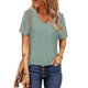 thumbnail image 3 of Camiseta De Verano De Manga Corta Con Cuello En V De Encaje De Ganchillo Botón Hueco Decoración Pour Color Patrón Mujer Camiseta Para Casual Verde L, 3 of 5