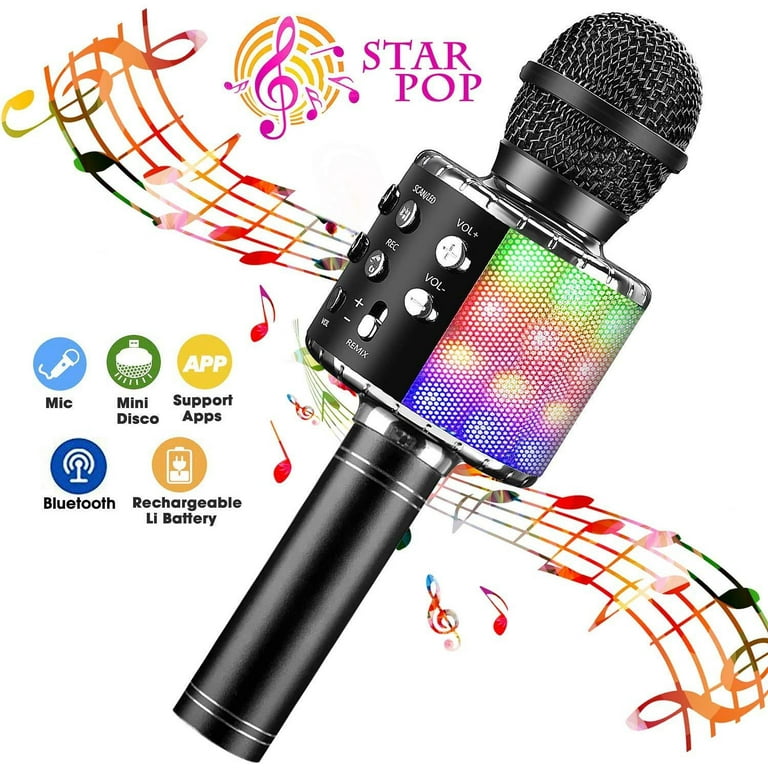 Kids Microphone with Stand Karaoke Song Music Instrument Toys  Brain-Training Educational Toy Birthday Gift for Girl Boy,Black 