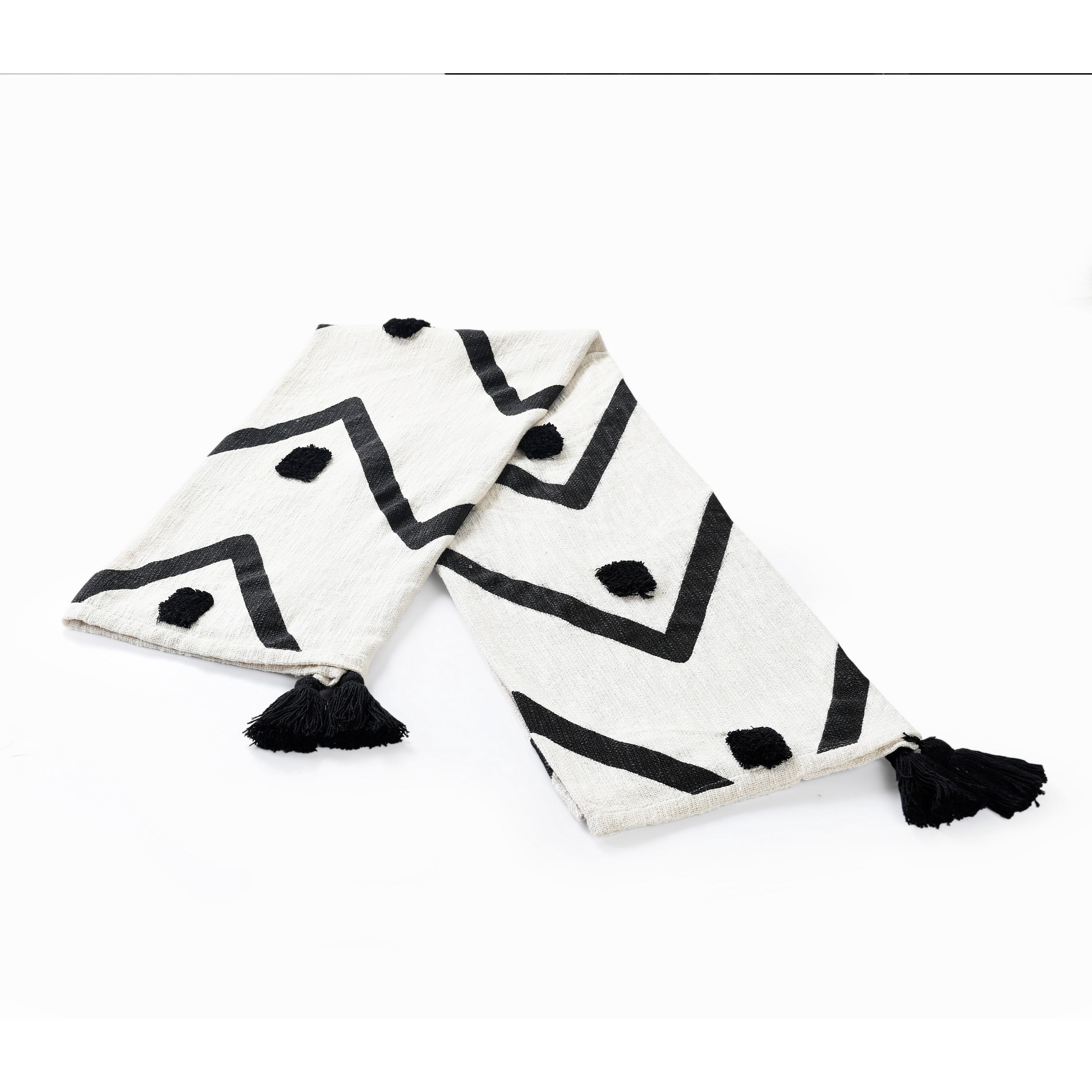 LR Home and Evette Rios Cream and Black Chevron Stripe Cotton Throw Blanket, 50" x 60"