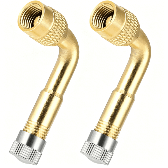 RIONIMA 90 Degree Valve Stem Extenders, 2 Pcs Universal Brass Tire Valve Extension Adaptor Metal Valve Stem Extensions for Passenger Cars, Bicycles, Motorcycles, RV, Trailers