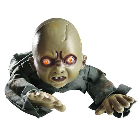 Yescom Halloween Crawling Baby Zombie Creeping Prop Scary Ghost Baby Doll Haunted Home Decor Sound Sensor Flashing Eyes