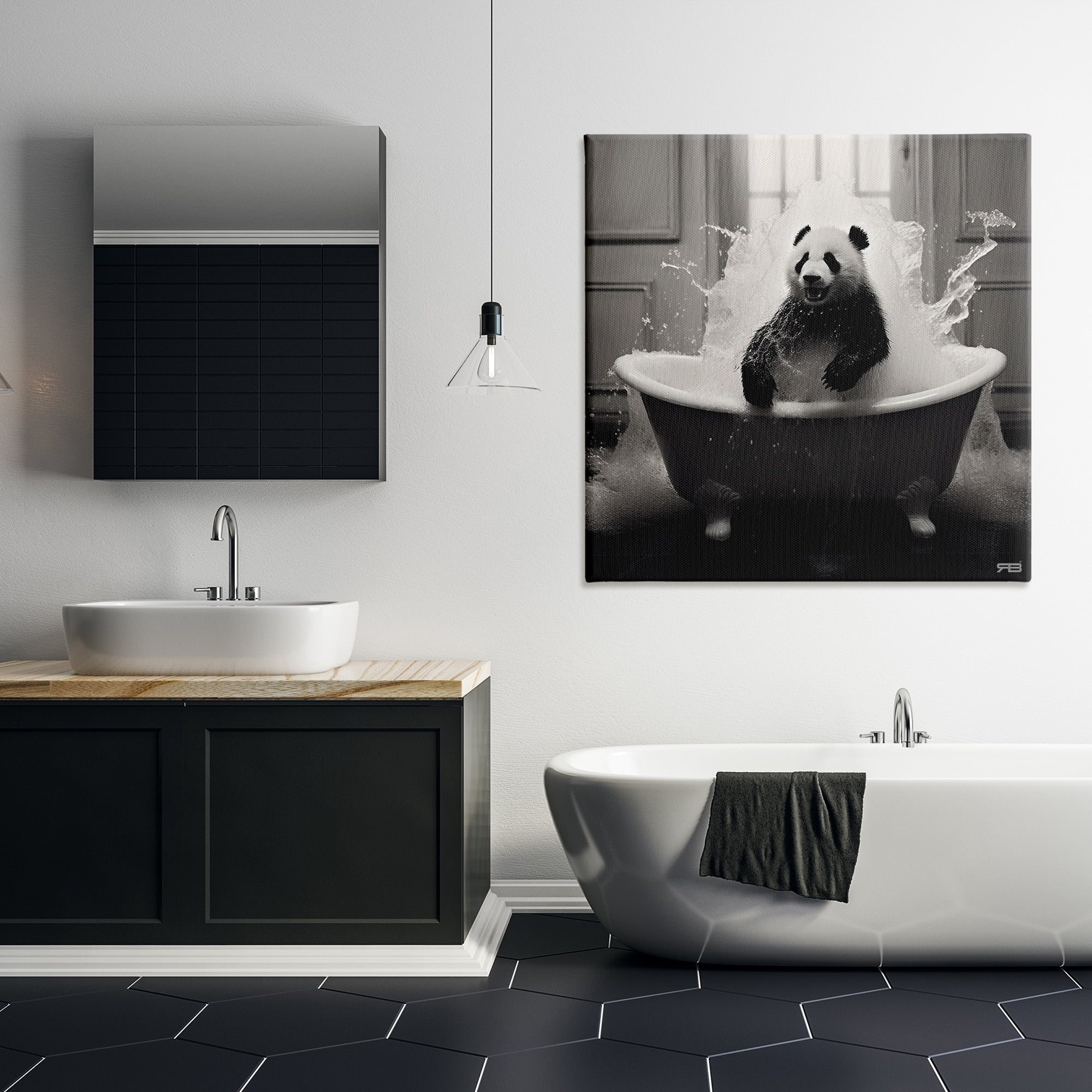 Stupell Industries Panda & Splashing Bathtub Animals & Insects Painting Gallery Wrapped Canvas Art Print Wall Art, 36 x 36