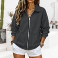 thumbnail image 6 of Full Zip Up Sweatshirt Women No Hood - Oversized Loose Casual Long Sleeve Collared Jacket 2026 Fall Winter Clothes Dark Gray S, 6 of 6