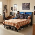 thumbnail image 6 of Lofka Queen Size Bed Frame with Lighted Storage Headboard for Bedroom, Dark Gray Finish, 6 of 13
