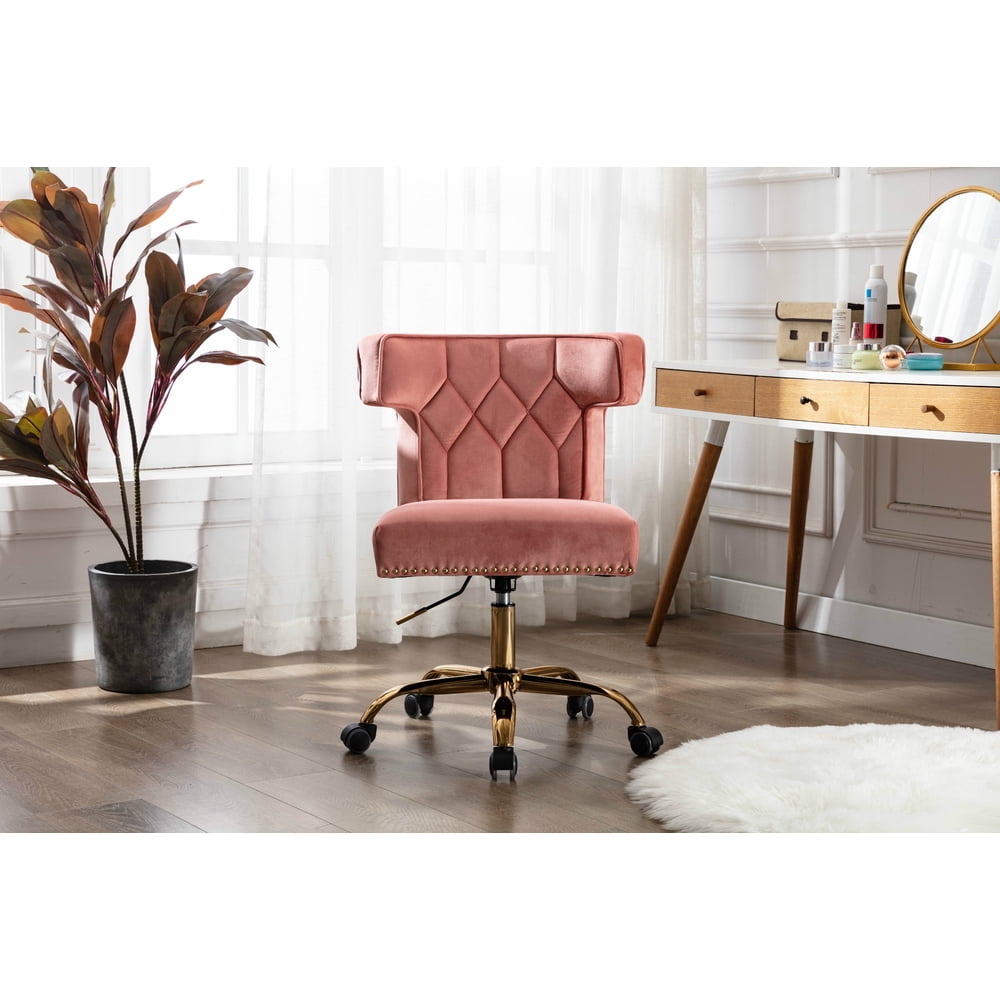 Wingback Tufted Swivel Office Chair Luxury Velvet Chair, Pink