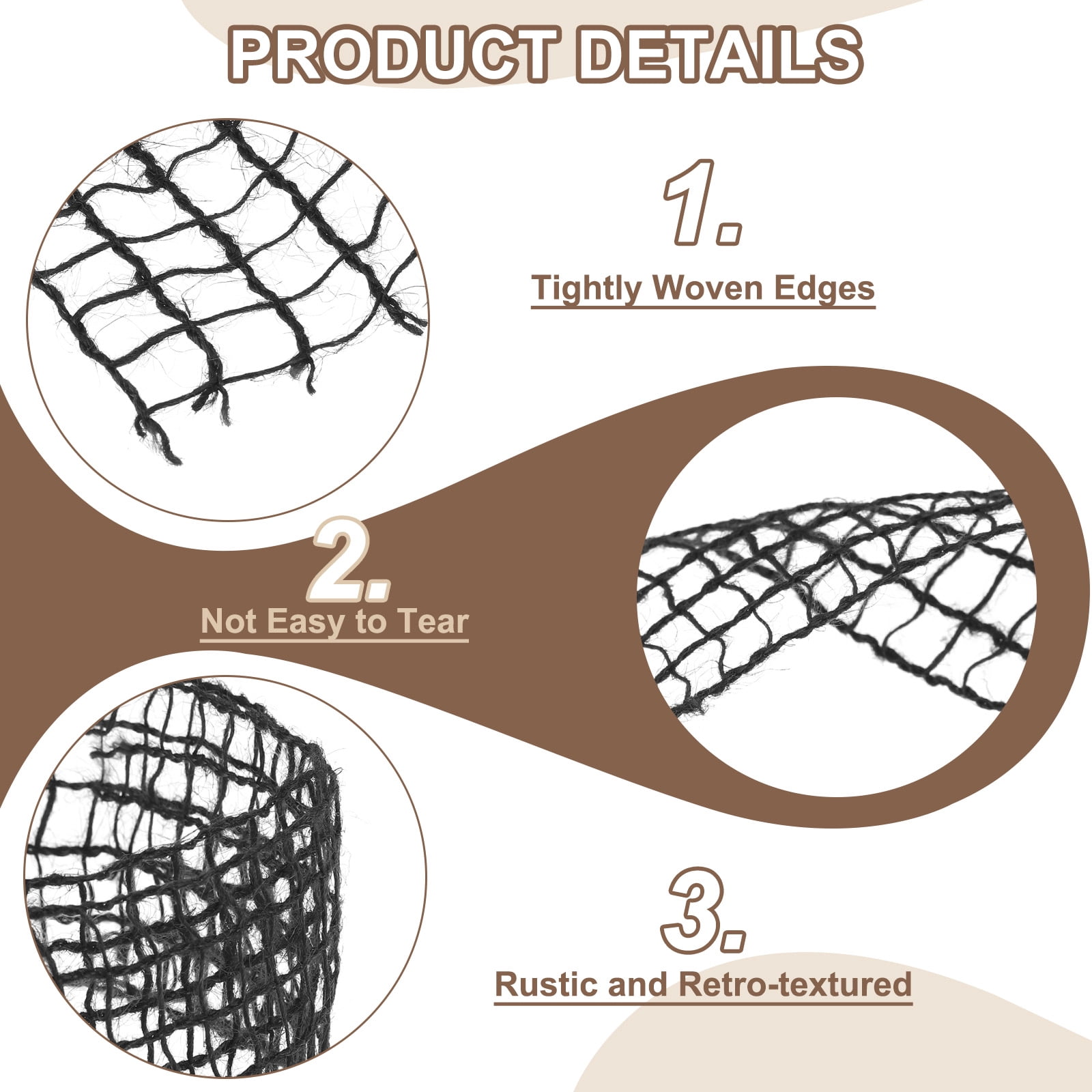 Uxcell Mesh Burlap Wired Ribbon, 2.5 Inch x 30 Yard Natural Jute Fabric Ribbons for Christmas Halloween Party Weddings DIY Crafts Black