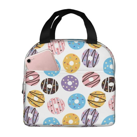Insulated Lunch Bag for Women Men - Colourful Donut Doodle Print Leakproof Cooler Lunch Box for Women Men  Lunch Tote Bags for Work School Picnic Travel