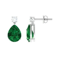 Rosec Jewels Lab Grown Emerald Teardrop Earrings with Moissanite for Women (7X9 mm), 18K White Gold