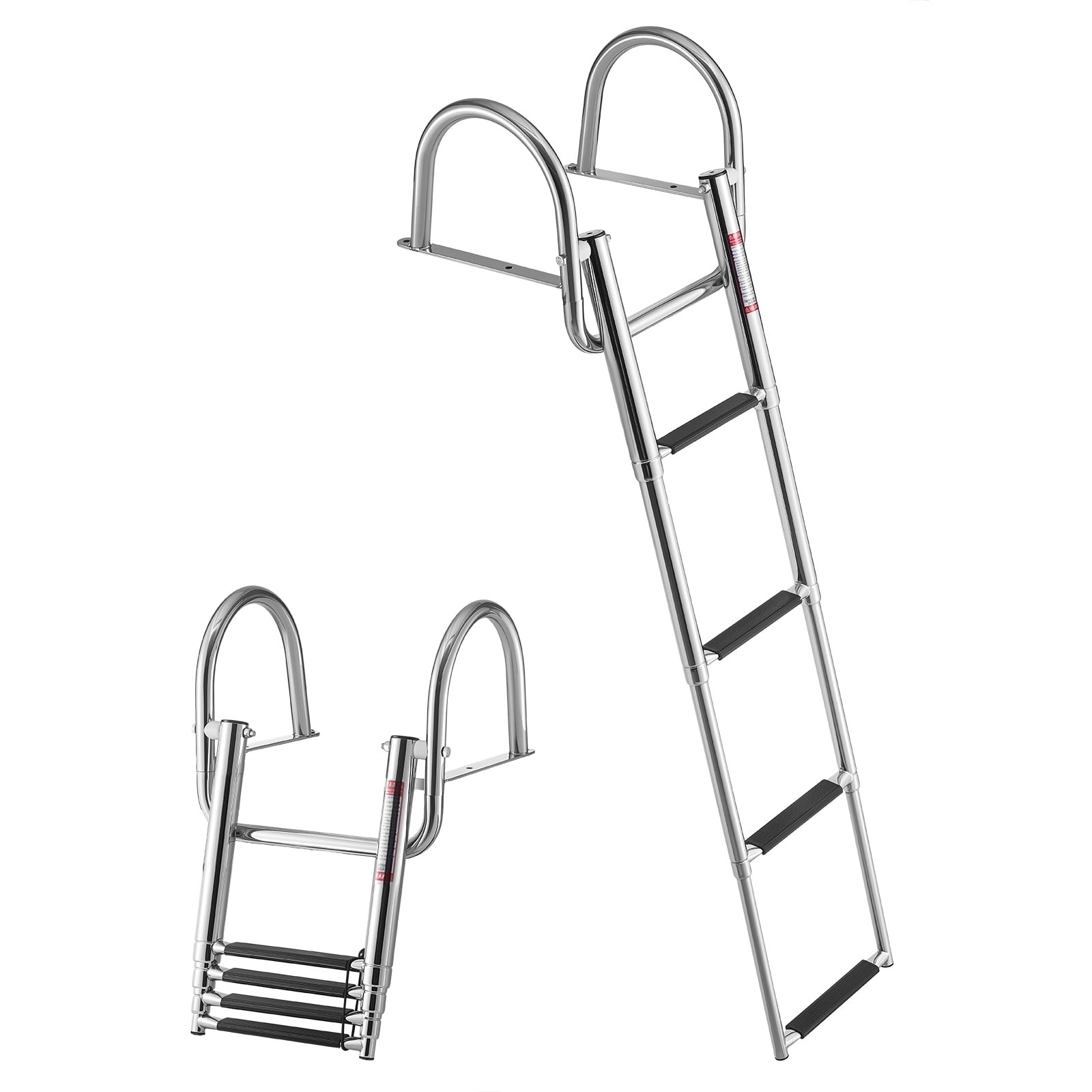 VEVOR Boat Ladder, 4 Steps, Stainless Steel Telescoping Folding Swim Deck Ladder for Rear Entry Inboard, 600 lbs Capacity with Wide Anti-Slip Steps & Handrails, for Outboards, Yacht, Pontoon Boats