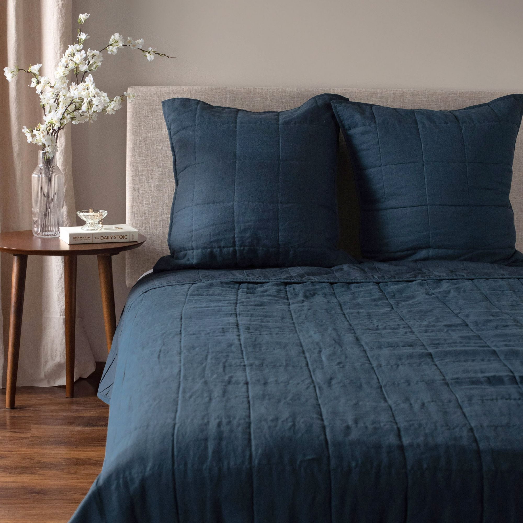 French Linen Box Stitch Quilt - Full/Queen - Baltic | BOKSER HOME