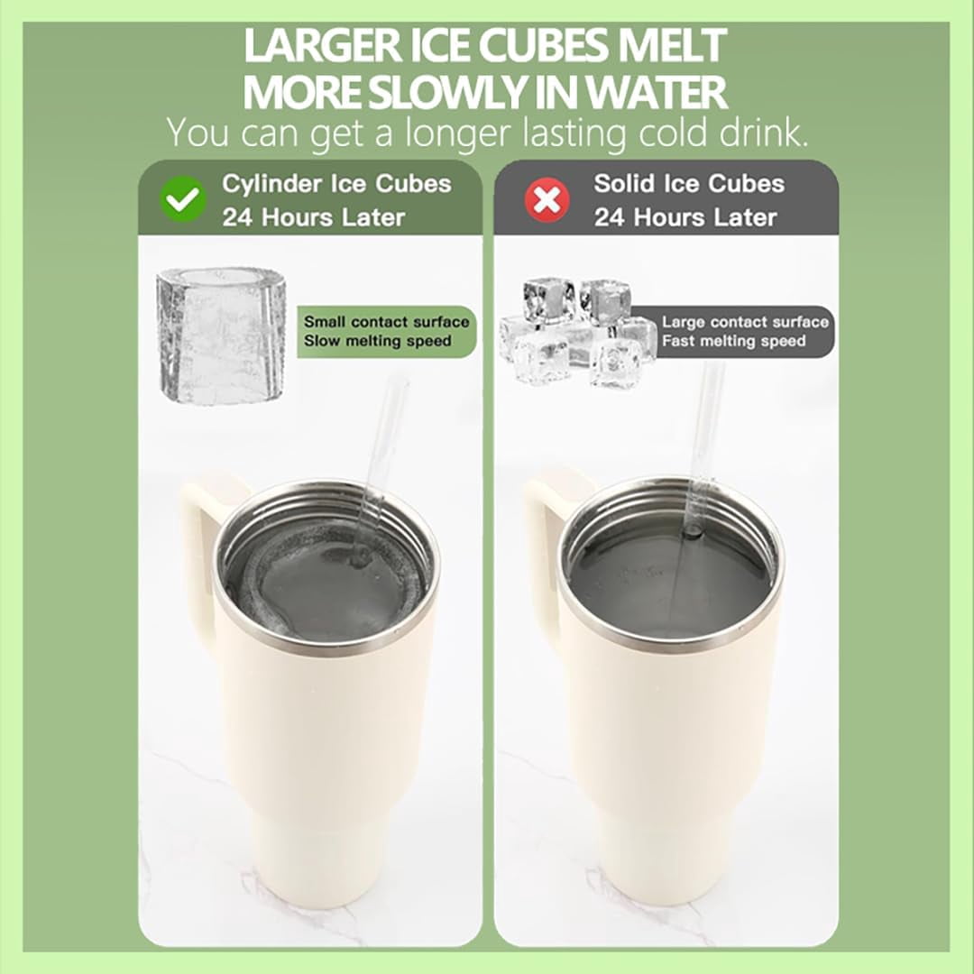 Premium Silicone Ice Cube Tray for 30oz and 40oz Tumblers - Large Cylinder Molds with Lid, Effortless Ice Making for Cocktails, Whiskey, Drinks, Coffee - Compatible with Stanley Cups, Medium Capacity