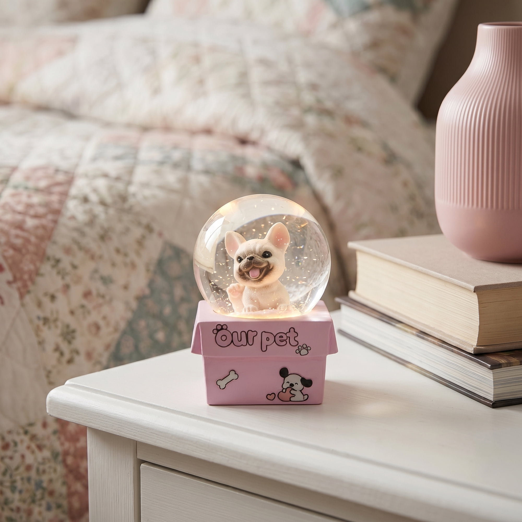 Unique Bargains Cartoon Light Up Crystal Ball Resin Snow Globe Figurine Desktop Pink
