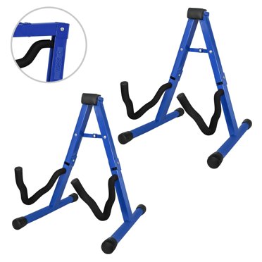 Double Guitar Stand Floor Adjustable Heavy Duty A Frame Universal Folding Acoustic Electric Bass Mandolin Banjo Violin Holder Stands For On Stage Studio,2PCS  Blue