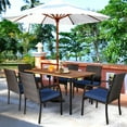 thumbnail image 3 of Gymax 7PCS Patio Dining Furniture Set Yard w/ Wooden Tabletop Navy Cushions, 3 of 10