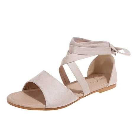 

WANYNG Leisure Roman Style Women s Flock Summer Non Slip Cross Straps Flat Beach Open Toe Breathable Sandals Shoes Heel Summer Sandals for Women Women Slide Sport Sandal