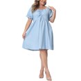 thumbnail image 2 of Agnes Orinda Women's Plus Size Neck Self Tie Front Puff Sleeve Elastic Dresses, 2 of 5