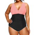 thumbnail image 4 of GHSDFBB Women Plus Size One Piece Swimsuits V Neck Tummy Control Bathing Suits Retro Ruched Swimwear, 4 of 5