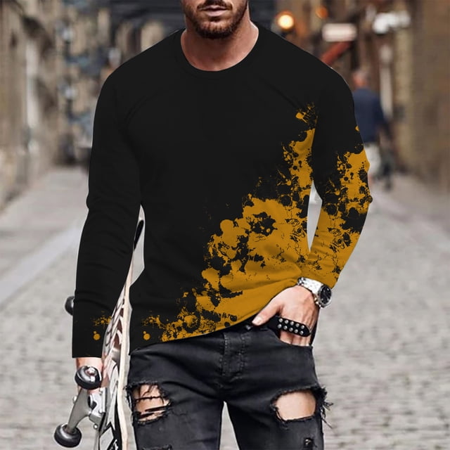 Blusas y camisas de manga larga y cuello redondo para hombre, camisetas informales con estampado de cuello redondo, blusas de manga corta para hombre