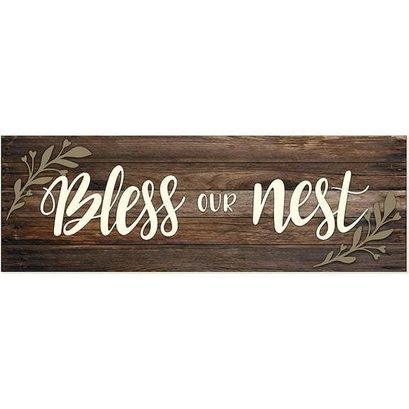 Bless Our Nest Rustic Wood Farmhouse Wall Sign (Brown) 6x18