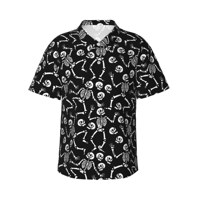 Balery Skeletons Dancing Camisas hawaianas de manga corta para hombre, camisas playeras de corte holgado, camisas de vacaciones con botones,Medium
