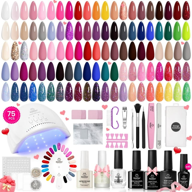 Kit de esmaltes de uñas en gel Beetles Gel con luz UV, 45 colores, 75 unidades
