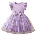 thumbnail image 2 of Purple Kids Girls Floral Embroidered Tulle Dress A-Line Bow Ruffle Cap Sleeve Breathable Lightweight Summer Party Princess 3T,Size 3 T, 2 of 6