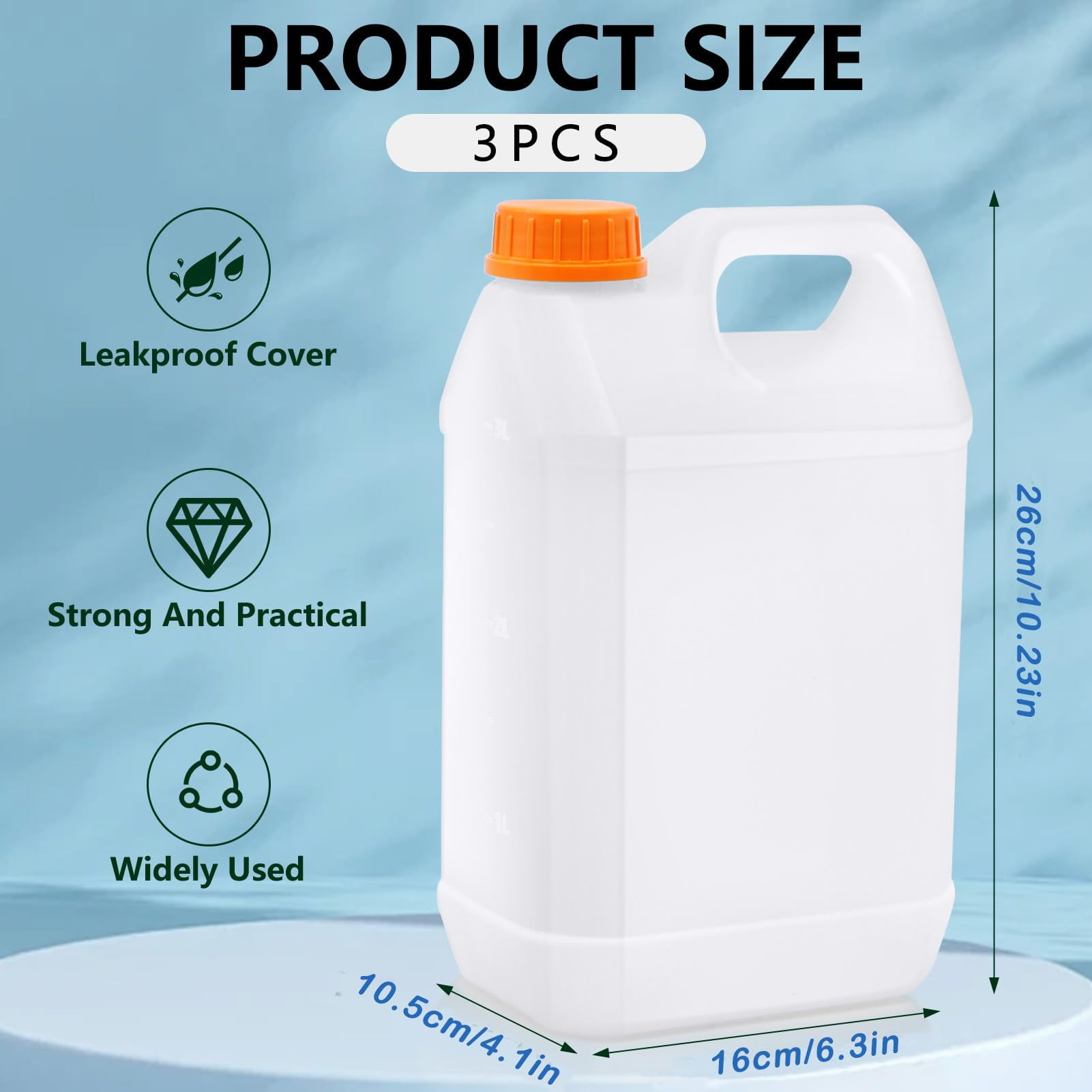 3 Pcs 1 Gallon Plastic Jugs, Gallon Water Jug for Water Storage Containers 1 Gallon Jug For Water Sauces Soaps Detergents Liquids Cleaning Solutions, Ideal for Home, Camping, and Outdoor Activities