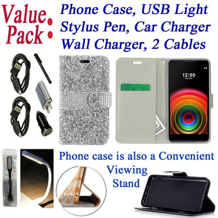 - ~Value Pack~ for LG X STYLE Volt 3 Tribute HD Case Phone Case Dual Layer Hybrid Hard Back Bling Diamond Slim Shock Bumper Cover Dollar Silver