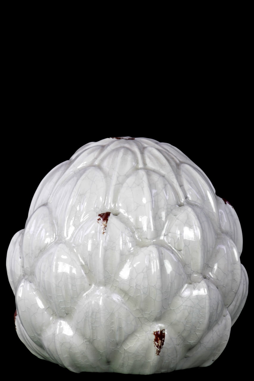 Ceramic Short Artichoke Decor Distressed White