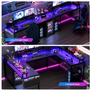 Jojoka LED Lights Monitor Stand & Storage Bag U-Shaped Gaming Desk, Black