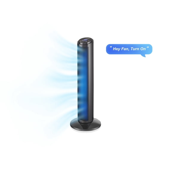 Emerson SmartVoice 29" Bladeless Tower Fan – Quiet 70° Oscillating Fan with Offline Voice Control, 3 Speeds, 15-Hour Timer, Sleep Mode, Remote Control