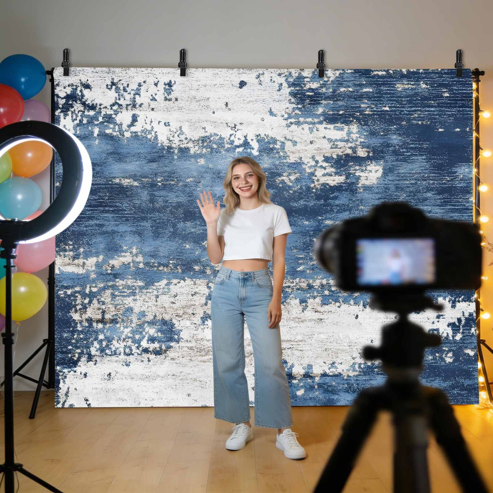 Abstract Mottled Texture Backdrop for Photography, Blue Gary Stitching Photo Backdrop Portrait Background Party Banner Photo Backgrounds for Studio Booth Props, 7x5ft
