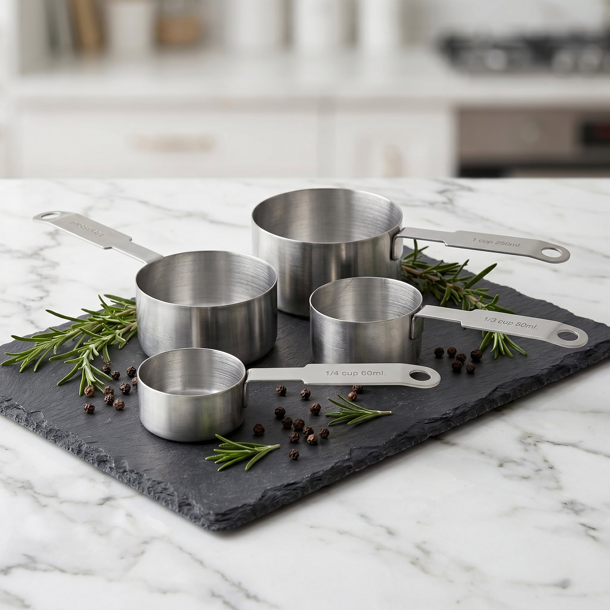 Unique Bargains Stainless Steel Measuring Cups and Spoons Set for Cooks Silver-A 4Pcs