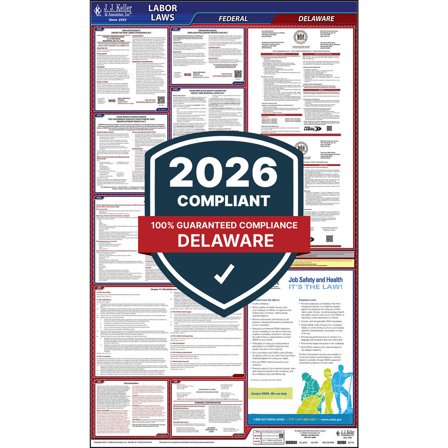 2025 Delaware Labor Law Poster, All-in-One OSHA Compliant DE State & Federal Laminated Poster (24" x 40" English)