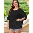 thumbnail image 5 of Cogild Women’s Plus Size Floral Crochet Top Hollow Out Crew Neck Dolman Sleeve Loose Knit Cover up & Casual Shirt L–4XL, 5 of 6